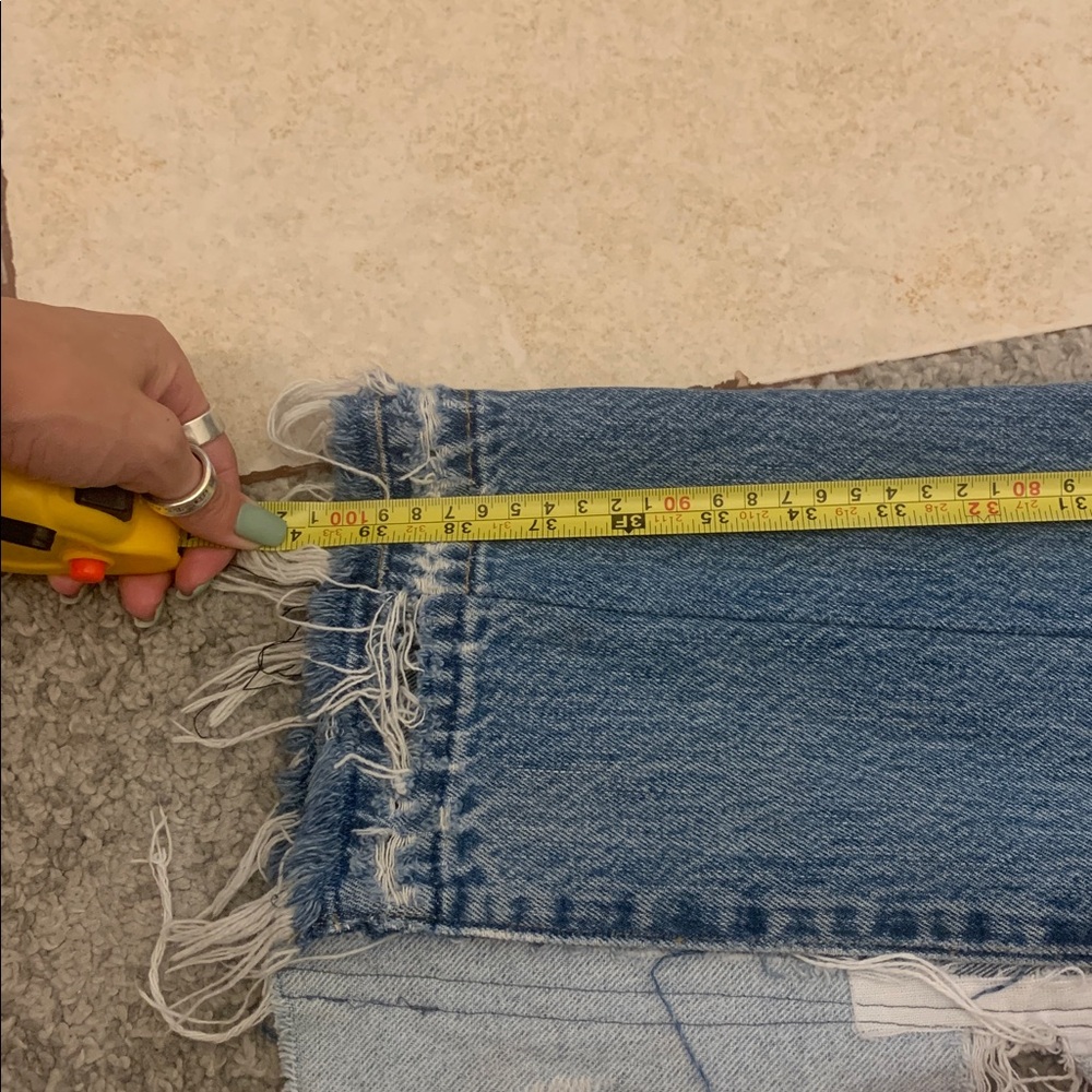 Custom vintage Levi’s denim jean two tone distressed maxi skirt middle slit high - Picture 9 of 10